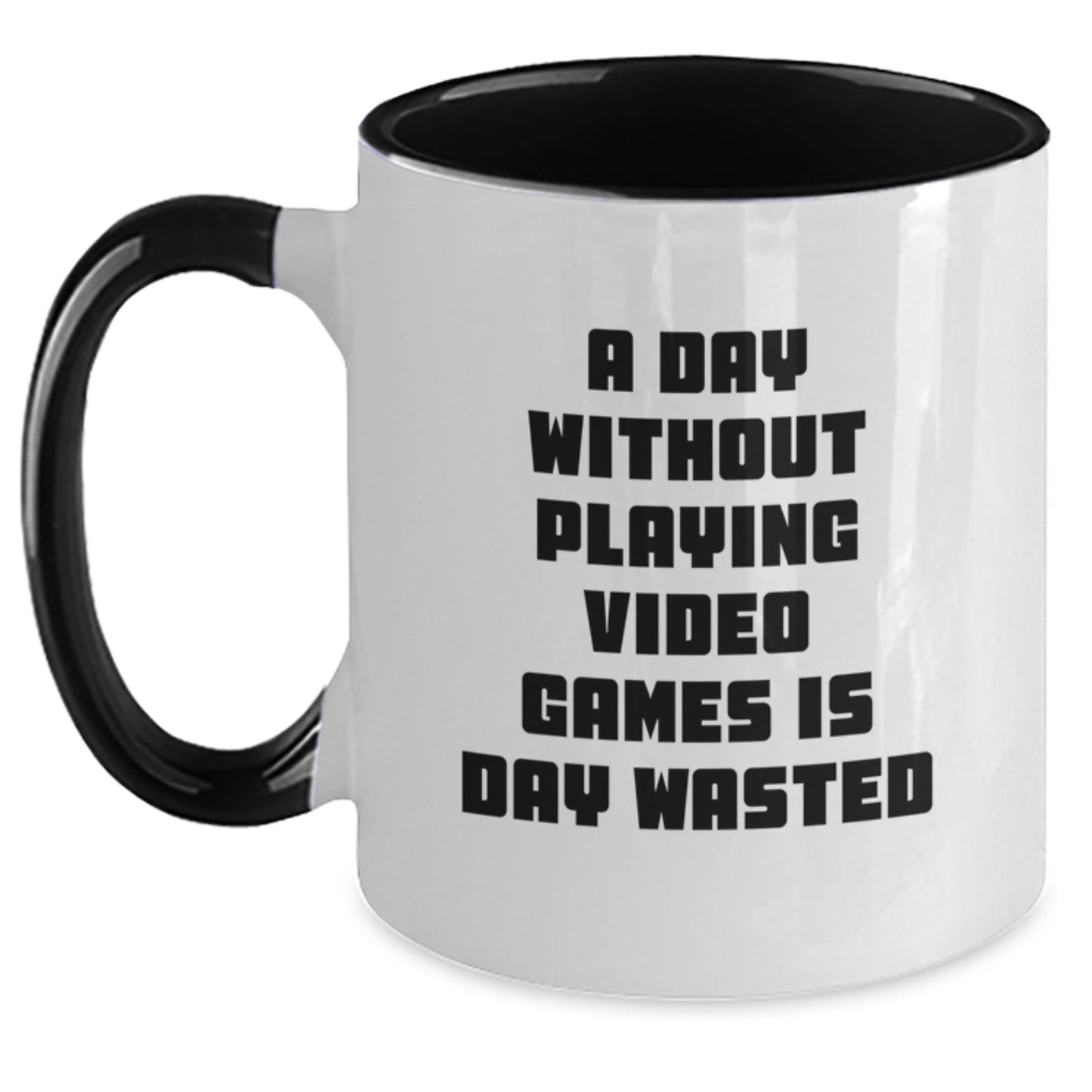 Funny Coffee Mugs for Playing Video Games Enthusiasts, Gifts from Friends for Birthday Unique Presents, Two Tone Mug, A Day Without Playing Video Games Is Day Wasted - Main