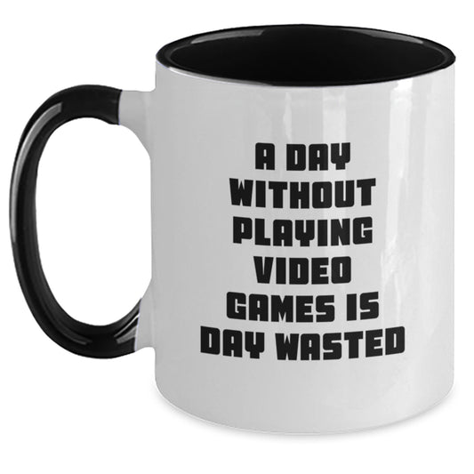Funny Coffee Mugs for Playing Video Games Enthusiasts, Gifts from Friends for Birthday Unique Presents, Two Tone Mug, A Day Without Playing Video Games Is Day Wasted - Main