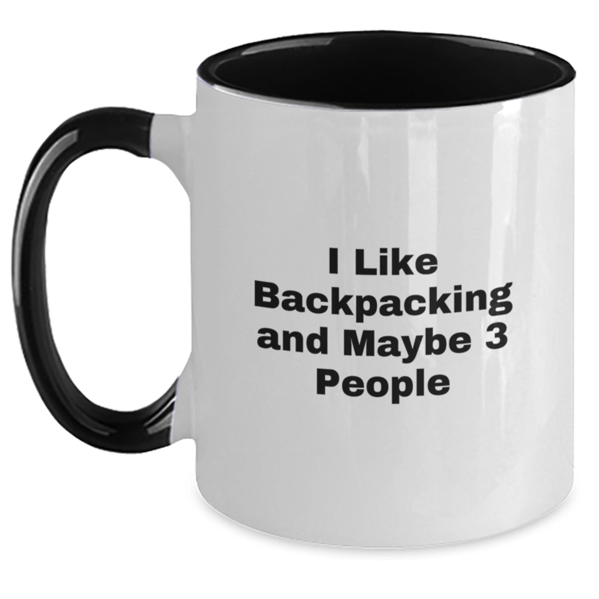 Funny Backpacking Mugs for Friends from Men - Christmas Unique Gifts for Hiking Lovers - Two Tone Coffee Mug I Like Backpacking And Maybe 3 People - Main