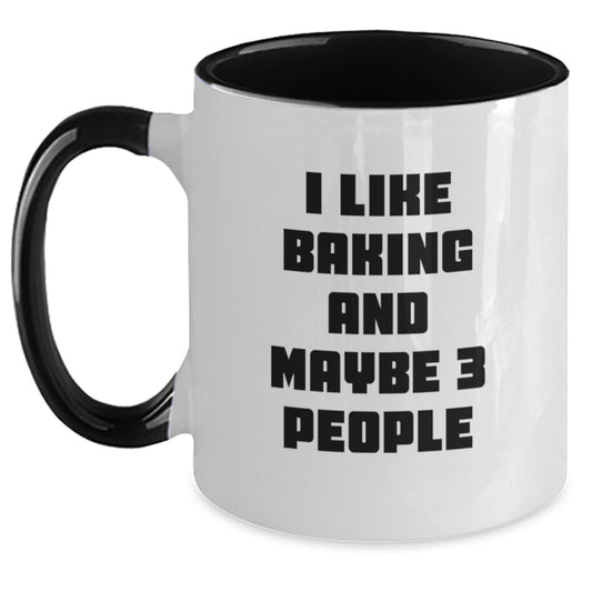Funny Baking Gifts for Men, Two Tone Coffee Mug, 'I Like Baking And Maybe 3 People' Quote, Unique Graduation Unique Gifts from Family or Friends - Main