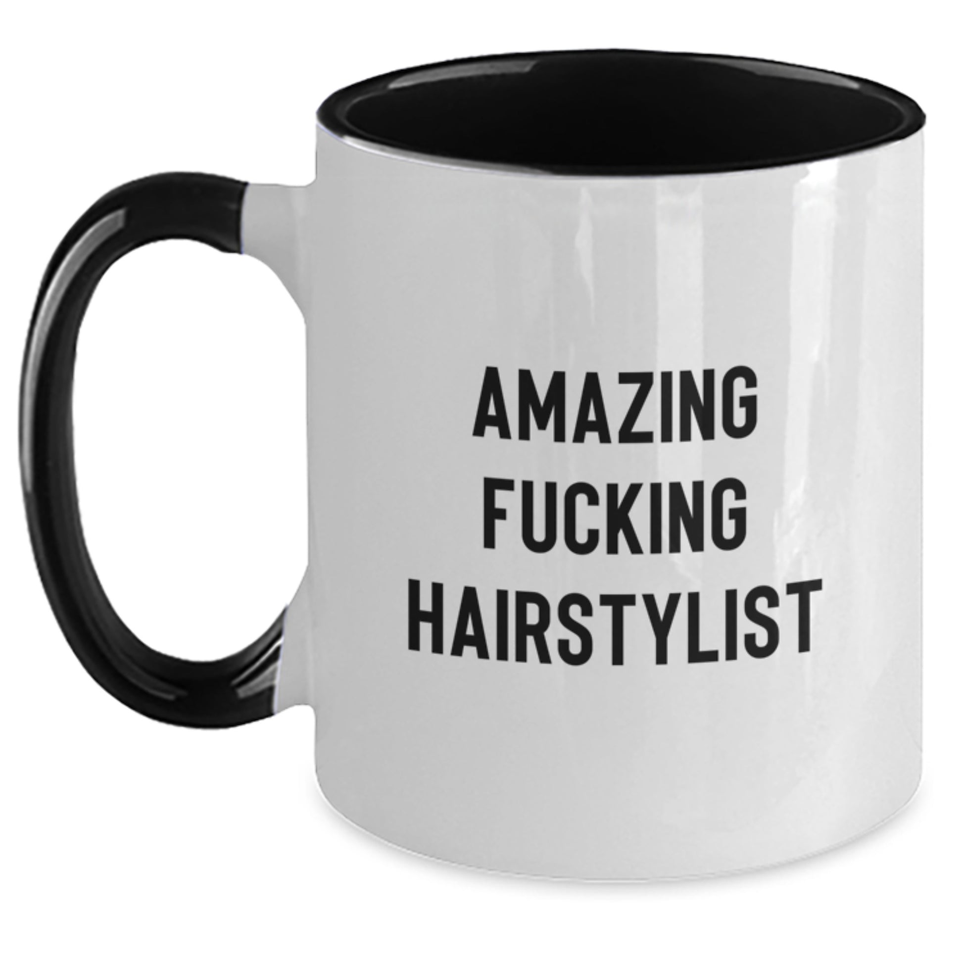 Funny Hairstylist Gifts from Friends, Gifts for Amazing Hairstylist, Two Tone Coffee Mug for Birthday, White and Black Options - Main