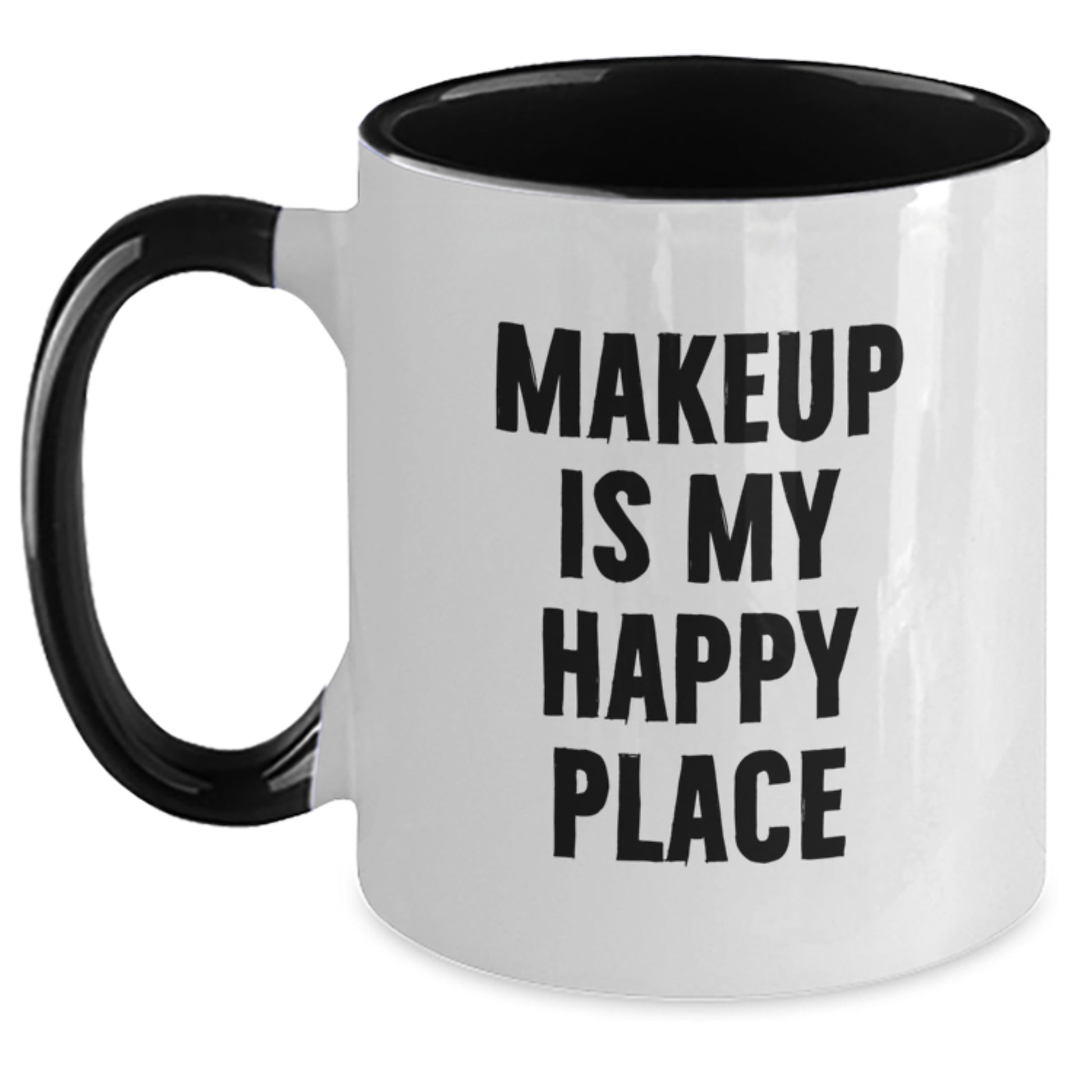 Funny Makeup Gifts for Women, Two Tone Coffee Mug, Makeup Is My Happy Place Quote, Perfect Christmas Unique Gift for Makeup Lovers, Gifts from Friends - Main