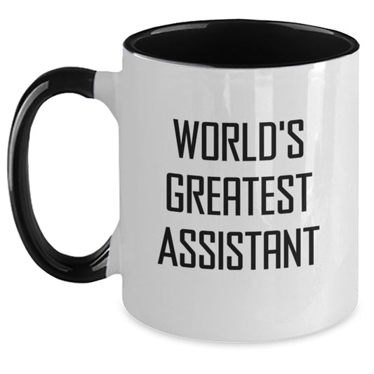 Funny Quotes Gifts from Men to World's Greatest Assistant Two Tone Coffee Mugs, Unique Christmas Unique Gifts for Assistant Friends Coworkers - Main