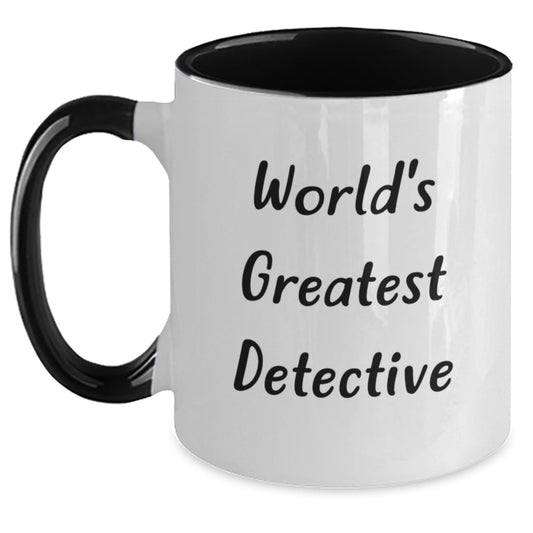 Funny Detective Gifts from Friends, Christmas Unique Presents for World's Greatest Detective, Two Tone Coffee Mug Quote, Black and White - Main