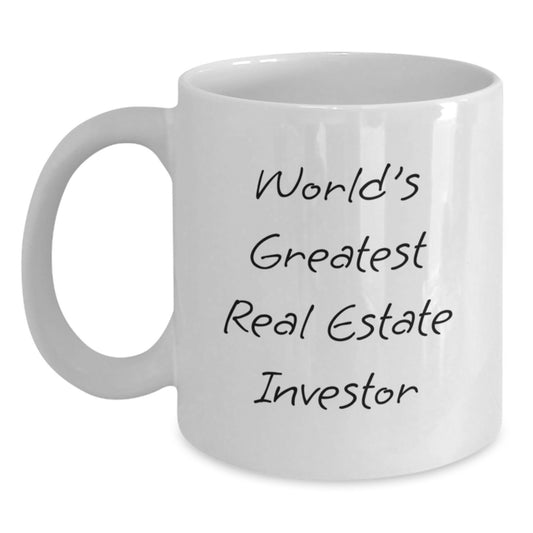 Funny Christmas Unique Gifts for Real Estate Investor Men, Inspirational White Coffee Mug, Quote 'World's Greatest Real Estate Investor', Gifts from Men to Real Estate Investor Friends - Main