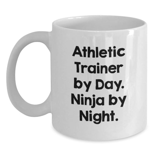 Funny Athletic Trainer Gifts for Men - White Coffee Mug - 'Athletic Trainer By Day. Ninja By Night.' Christmas Unique Presents - Main