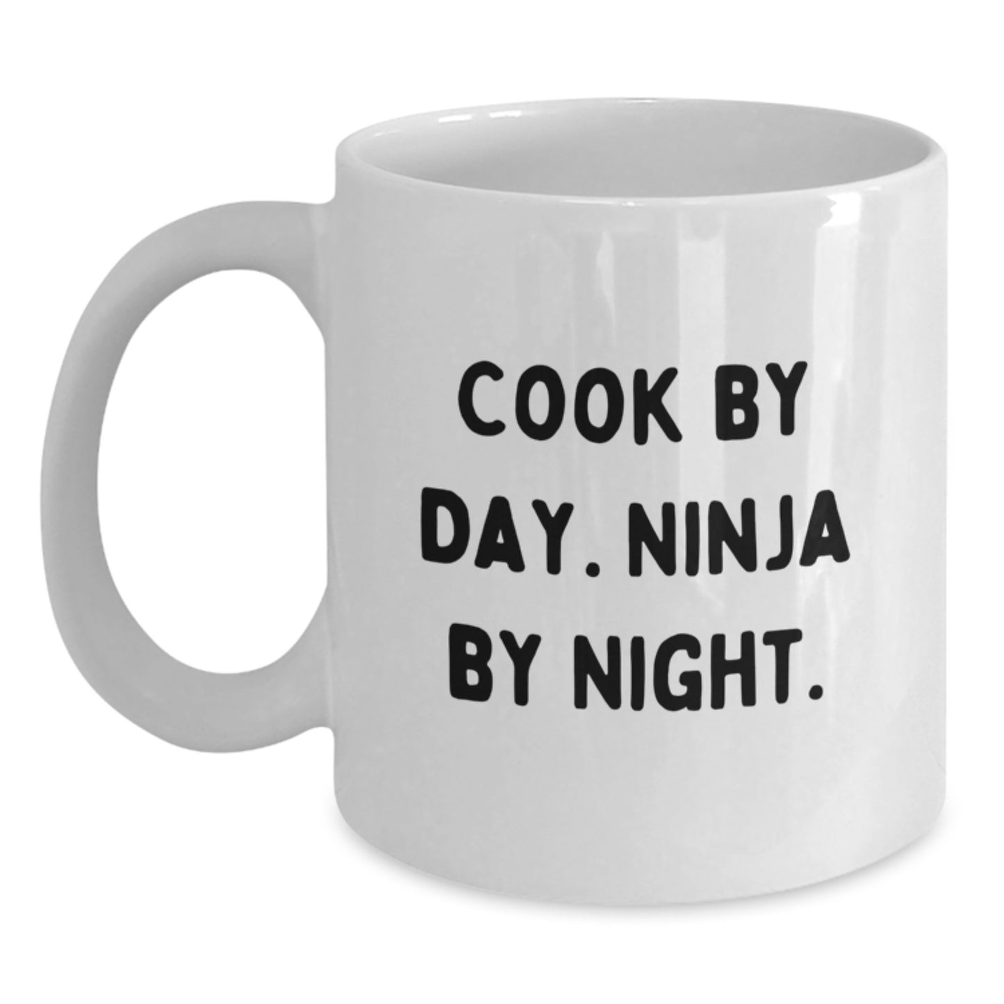 Cook Gifts for Men, Funny White Coffee Mug, Christmas Unique Presents, Gifts from Friends, Quote: 'Cook By Day. Ninja By Night.' - 11oz or 15oz Ceramic Mug - Main