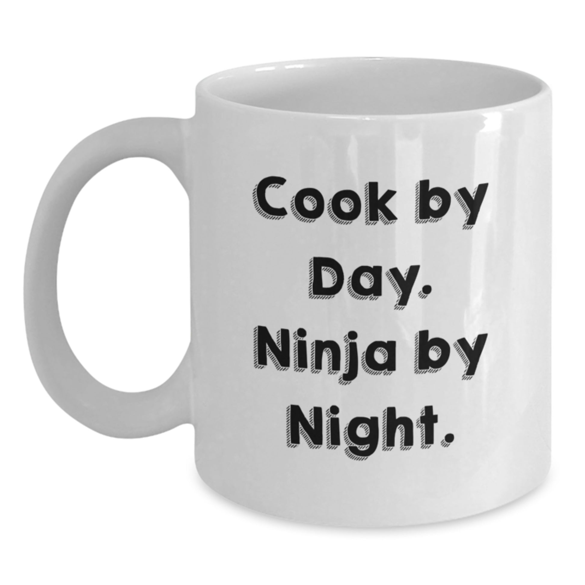 Funny Quote Cook Gifts for Men White Ceramic Coffee Mugs 11oz or 15oz Capacity, Christmas Unique Presents from Friends or Family, 'Cook By Day. Ninja By Night.' - Main