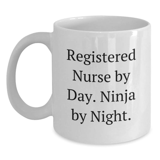 Funny Registered Nurse Gifts, White Coffee Mug for Nurses with 'Registered Nurse By Day. Ninja By Night.' Quote, Birthday Unique Gifts from Friends and Family - Main