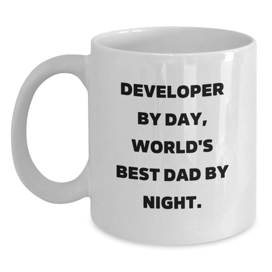 Funny Developer Gifts, Christmas Unique Mugs for Coders, White Coffee Mug Developer By Day World's Best Dad By Night - Main