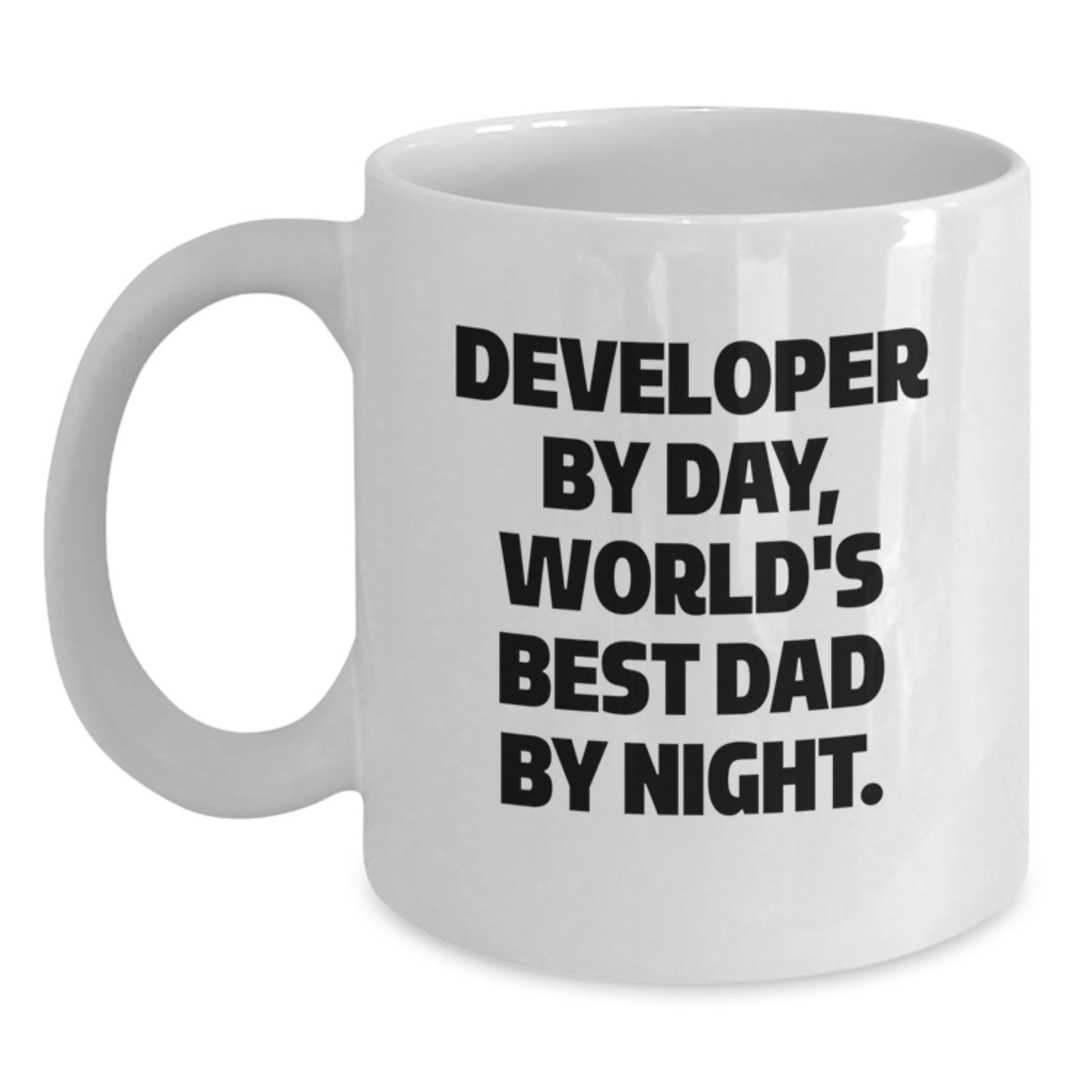 Funny Developer Gifts from Mom or Dad, Unique White Coffee Mugs for Developer By Day, World's Best Dad By Night. - Main