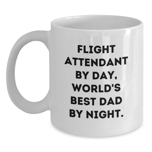Funny Flight Attendant Gifts for Men - 'Flight Attendant By Day, World's Best Dad By Night.' White Coffee Mug, Unique Birthday Unique Gifts from Men to Men - Main