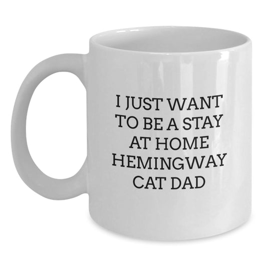 Hemingway Cat Dad Gifts, Funny Quote White Coffee Mugs for Men, Unique Graduation Gifts from Family, Friends, Coworkers - Main