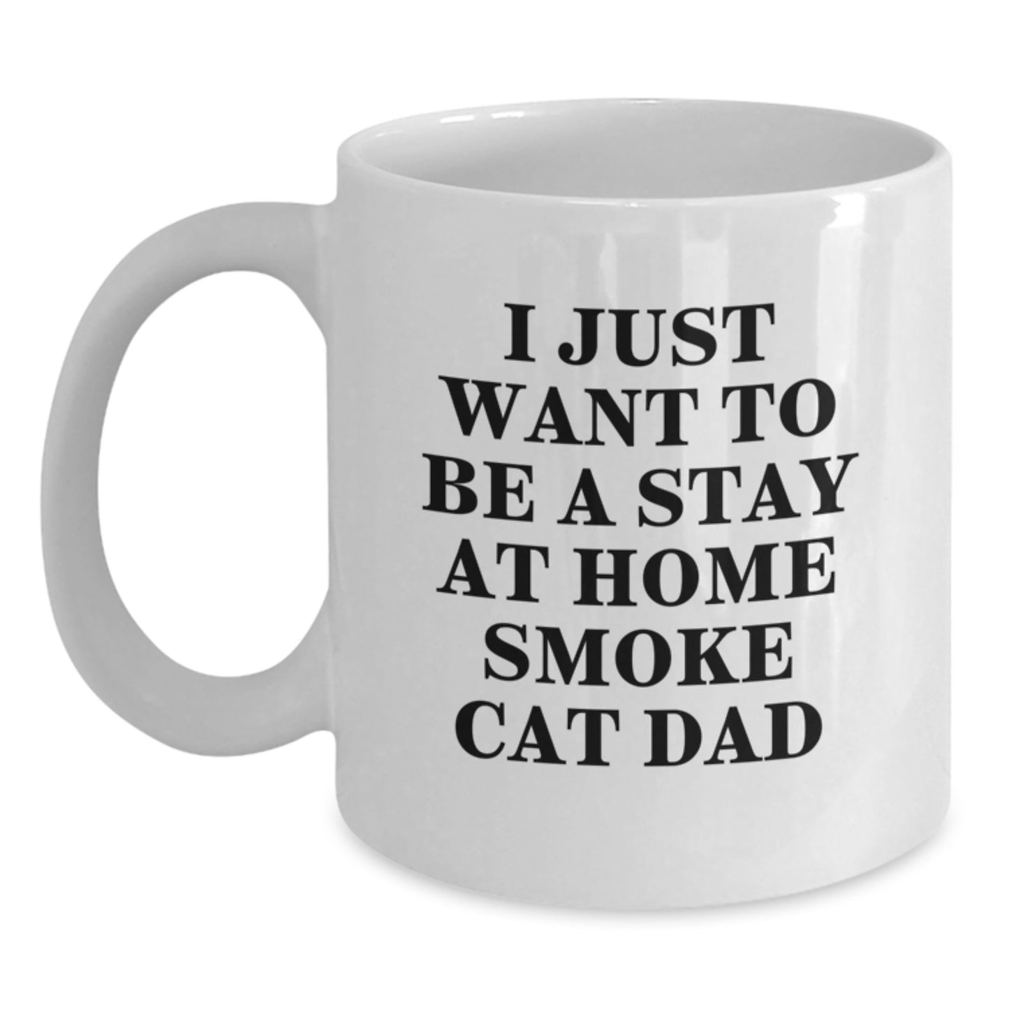 Funny Smoke Cat Gifts from Dad to Son Graduation Unique White Coffee Mugs, 'I Just Want to Be a Stay at Home Smoke Cat Dad' Quote, 11oz or 15oz Ceramic Mug, Microwave and Dishwasher Safe - Main