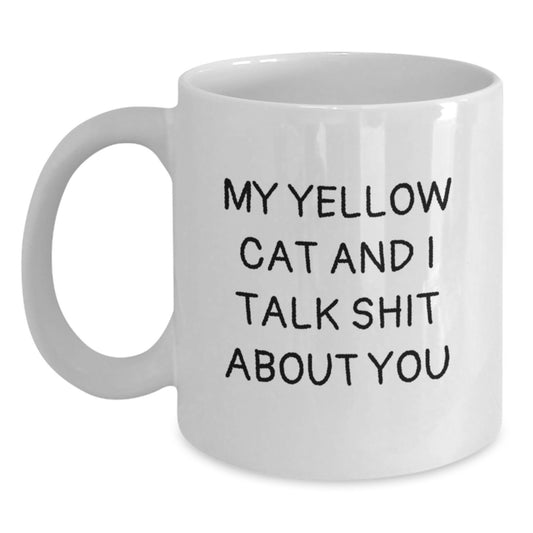 Funny Yellow Cat White Coffee Mug Gifts for Men Women Friends Birthday from Family - Main