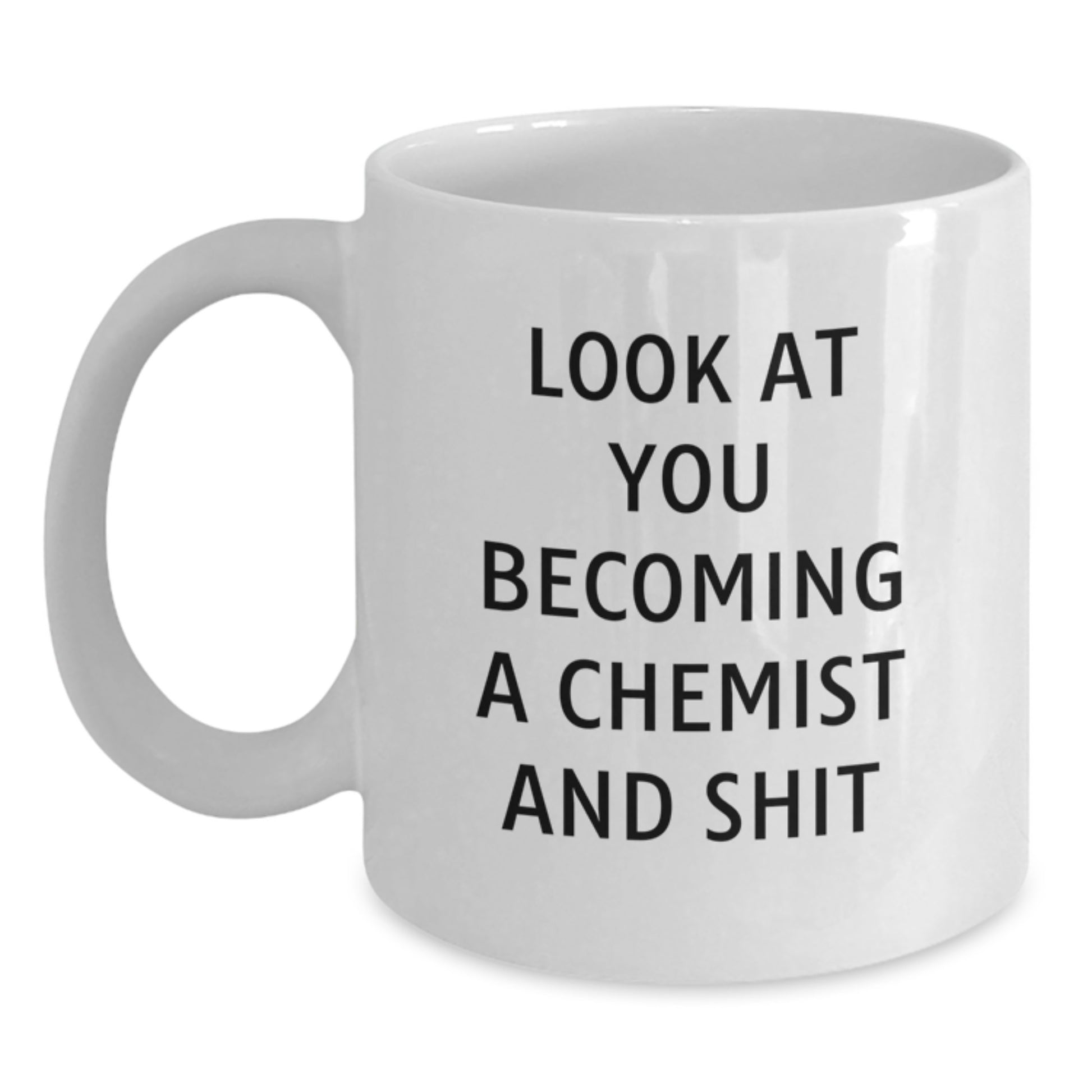 Funny Chemist Gifts from Friends and Family for Chemist Graduation, White Coffee Mug with Quote 'Look At You Becoming A Chemist And Shit' - Main