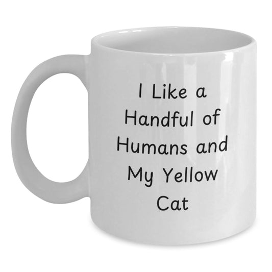 Funny Yellow Cat Gifts for Men - 'I Like A Handful Of Humans And My Yellow Cat' Graduation White Coffee Mug from Friends - Main