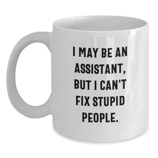 Funny Assistant White Coffee Mug Gifts from Friends for Coworkers - I May Be An Assistant, But I Can't Fix Stupid People. Christmas Unique Gifts - Main