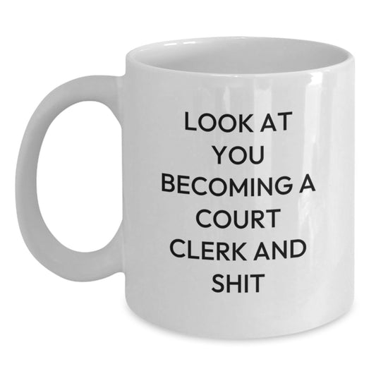 Funny Court Clerk Gifts from Friends and Family, Unique Mother's Day Unique Gifts for Court Clerk Enthusiasts, White Coffee Mug - Main