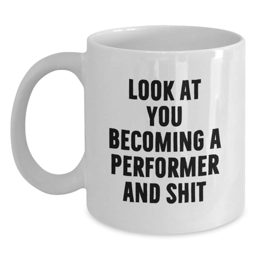 Funny Performer Gifts from Friends for Christmas Unique White Coffee Mugs, Become a Star Quote 11oz or 15oz Ceramic Mug - Main