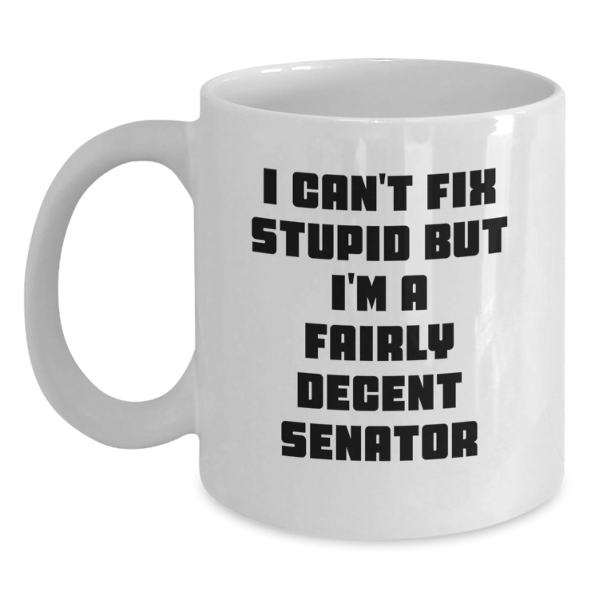Funny Senator White Coffee Mug, Graduation Unique Gifts for Men, Gifts from Friends, I Can't Fix Stupid But I'm A Fairly Decent Senator - Main
