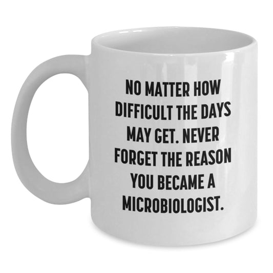 Motivational Microbiologist Gifts from Family - White Coffee Mug for Graduation with 'No Matter How Difficult' Quote - Main