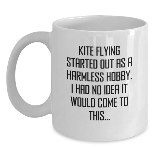 Kite Flying Gifts from Friends for Kite Enthusiasts - White Coffee Mug, Inspirational Quote about Kite Flying Adventures - Main