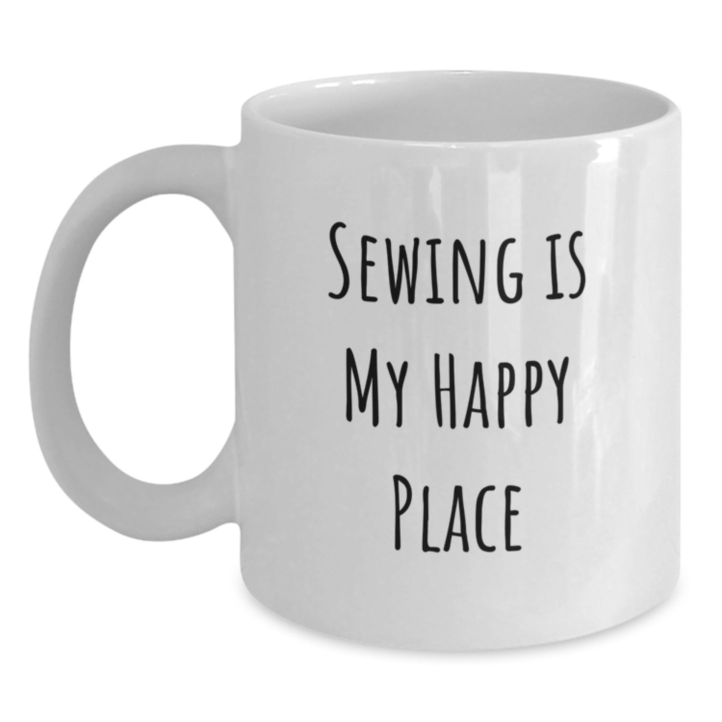 Sewing Gifts for Her, Funny White Coffee Mug, Christmas Unique Gifts from Friends, Inspirational Quote 'Sewing Is My Happy Place' for Sewing Enthusiasts - Main