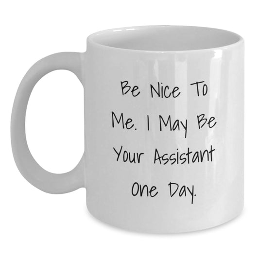 Funny Assistant White Coffee Mug, Gifts from Friends to Assistant, Be Nice to Me. I May Be Your Assistant One Day., Graduation Unique Gift - Main