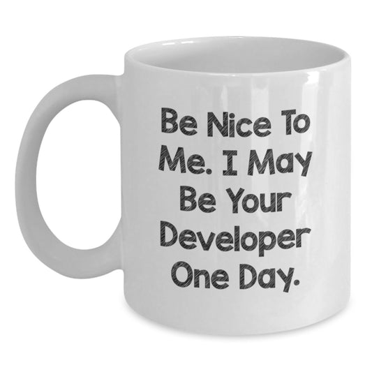Funny Developer Gifts from Friends, White Coffee Mug for Developer, Be Nice To Me, I May Be Your Developer One Day, Christmas Unique Gifts - Main