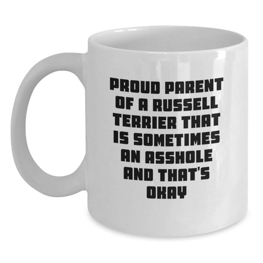 Funny Russell Terrier Dog Gifts for Russell Terrier Lovers, White Coffee Mug for Dog Parents, Proud Parent Quote, Gifts from Friends and Family - Main