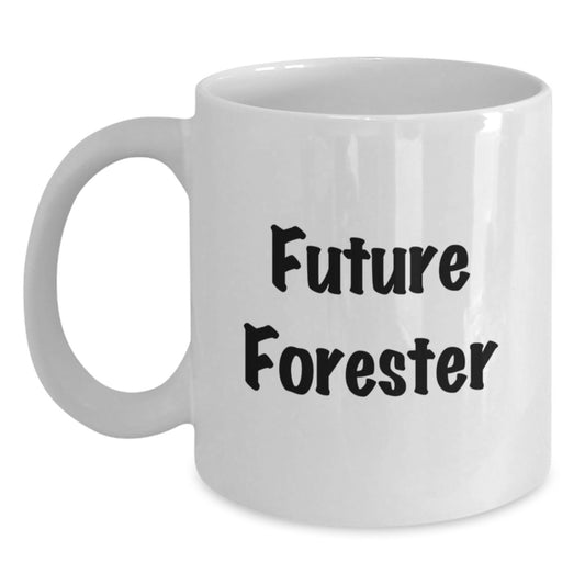 Funny Future Forester Gifts for Him or Her, White Coffee Mug, Birthday Unique Gifts from Friends, Coworkers, Family - 'The Future is Bright' - Main