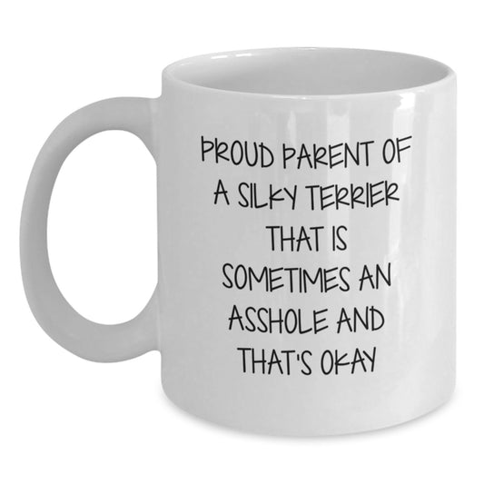 Funny Silky Terrier Dog Gifts for Birthday - White Coffee Mug, Proud Parent Quote - Main
