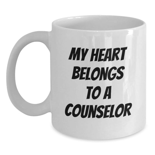 Funny Counselor Gifts from Men to Graduation Unique Gifts for Counselor Friends White Coffee Mug - My Heart Belongs To A Counselor - Main