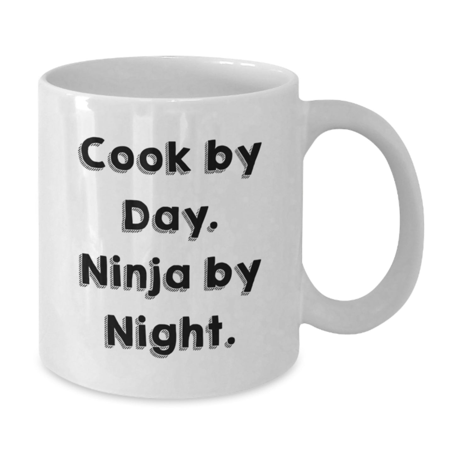 Funny Quote Cook Gifts for Men White Ceramic Coffee Mugs 11oz or 15oz Capacity, Christmas Unique Presents from Friends or Family, 'Cook By Day. Ninja By Night.' - Additional