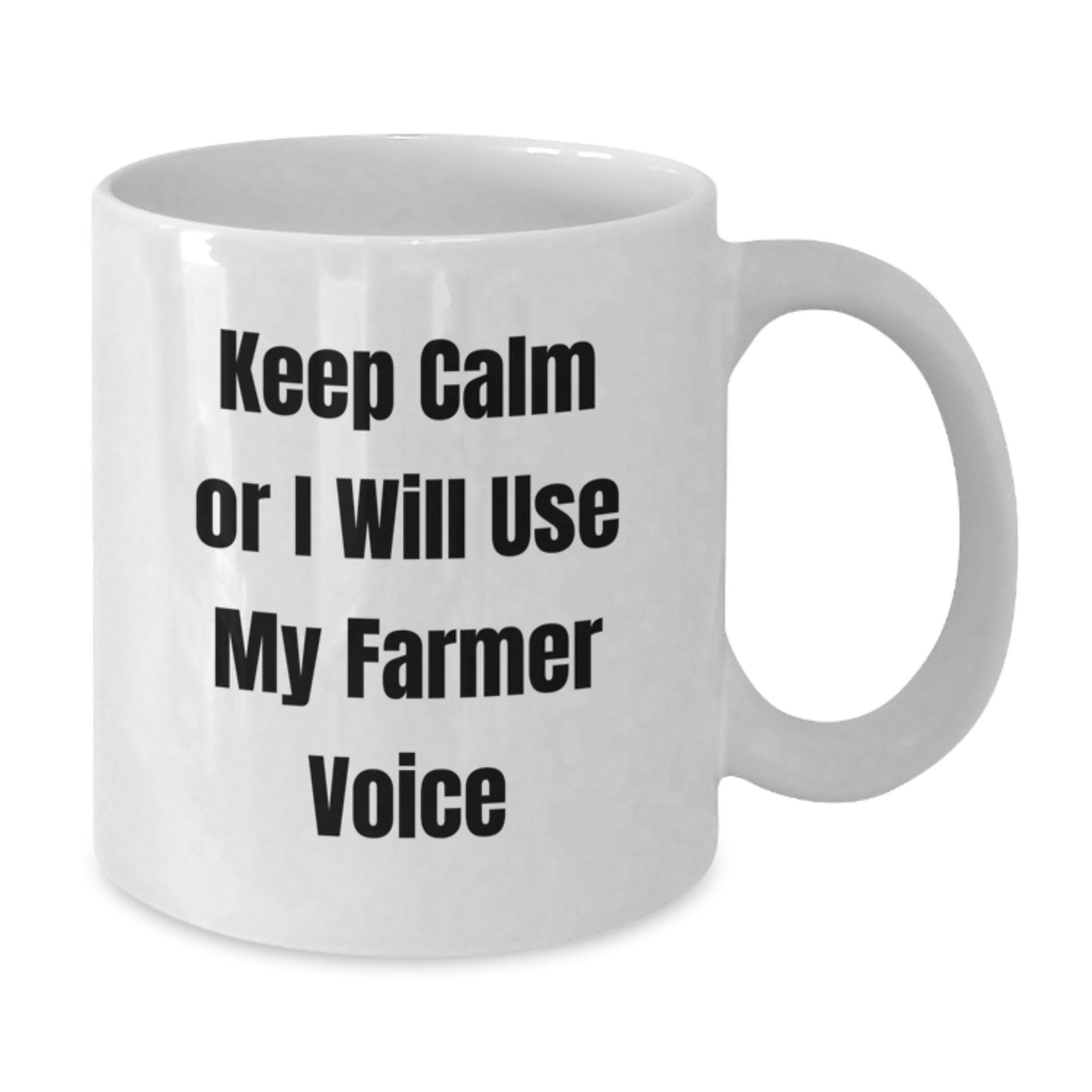 Funny Farmer Gifts from Men to Men, White Coffee Mug with Keep Calm Or I Will Use My Farmer Voice, Graduation Unique Gifts, Ceramic, Microwave, Dishwasher Safe - Additional