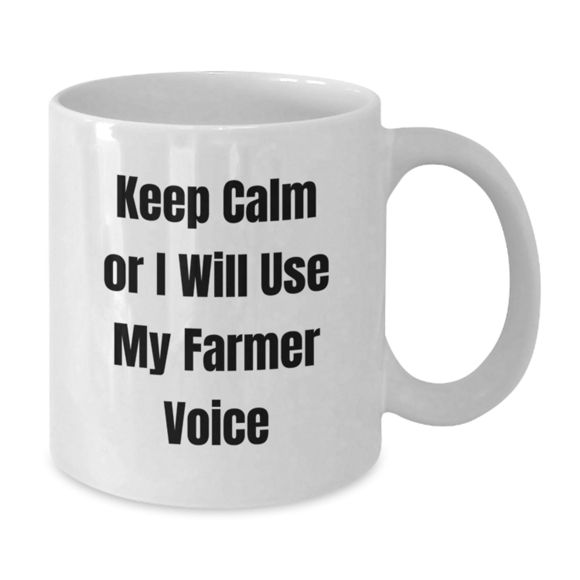 Funny Farmer Gifts from Men to Men, White Coffee Mug with Keep Calm Or I Will Use My Farmer Voice, Graduation Unique Gifts, Ceramic, Microwave, Dishwasher Safe - Additional