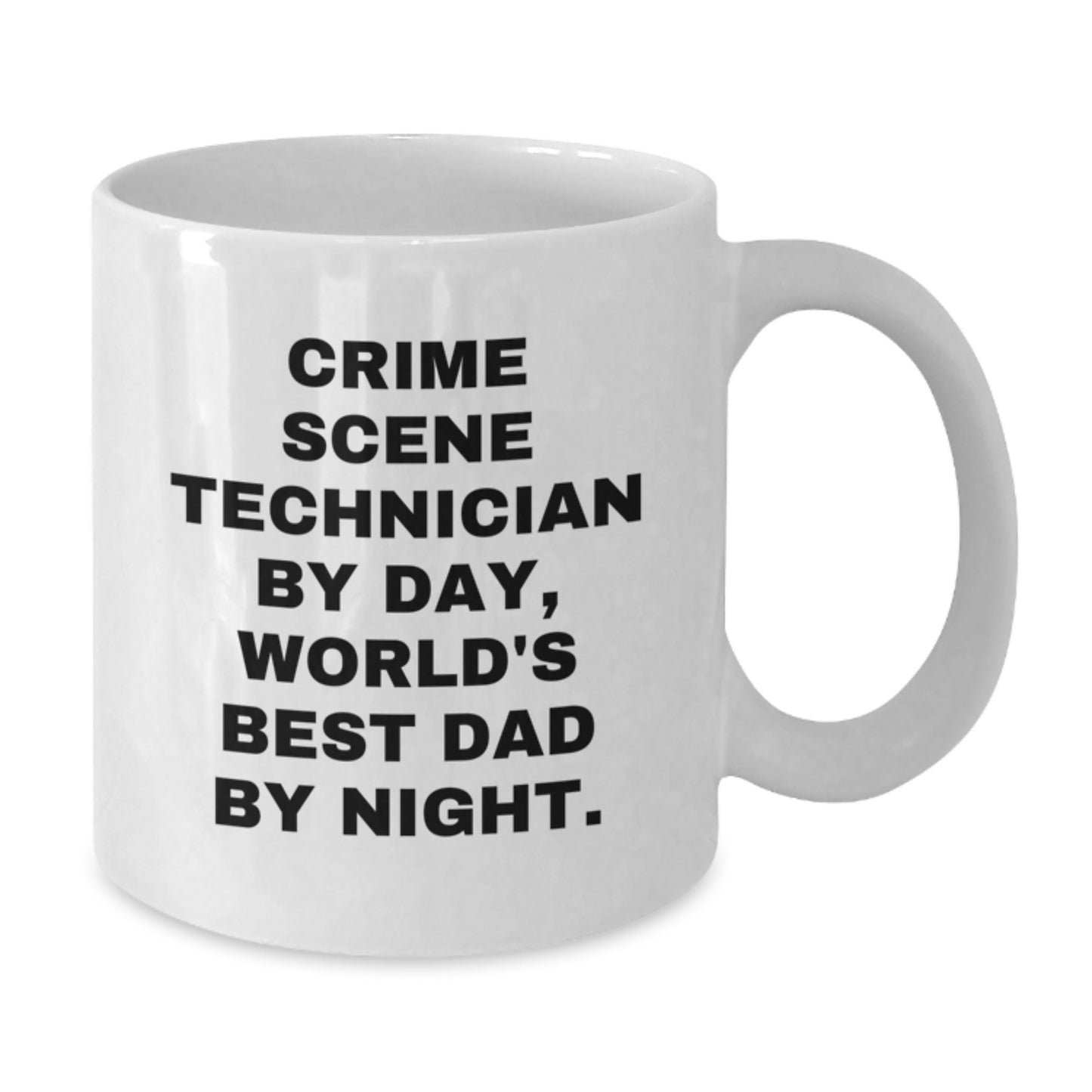 Funny Crime Scene Technician Gifts for Men - White Coffee Mug, 'Crime Scene Technician By Day, World's Best Dad By Night.' - Additional