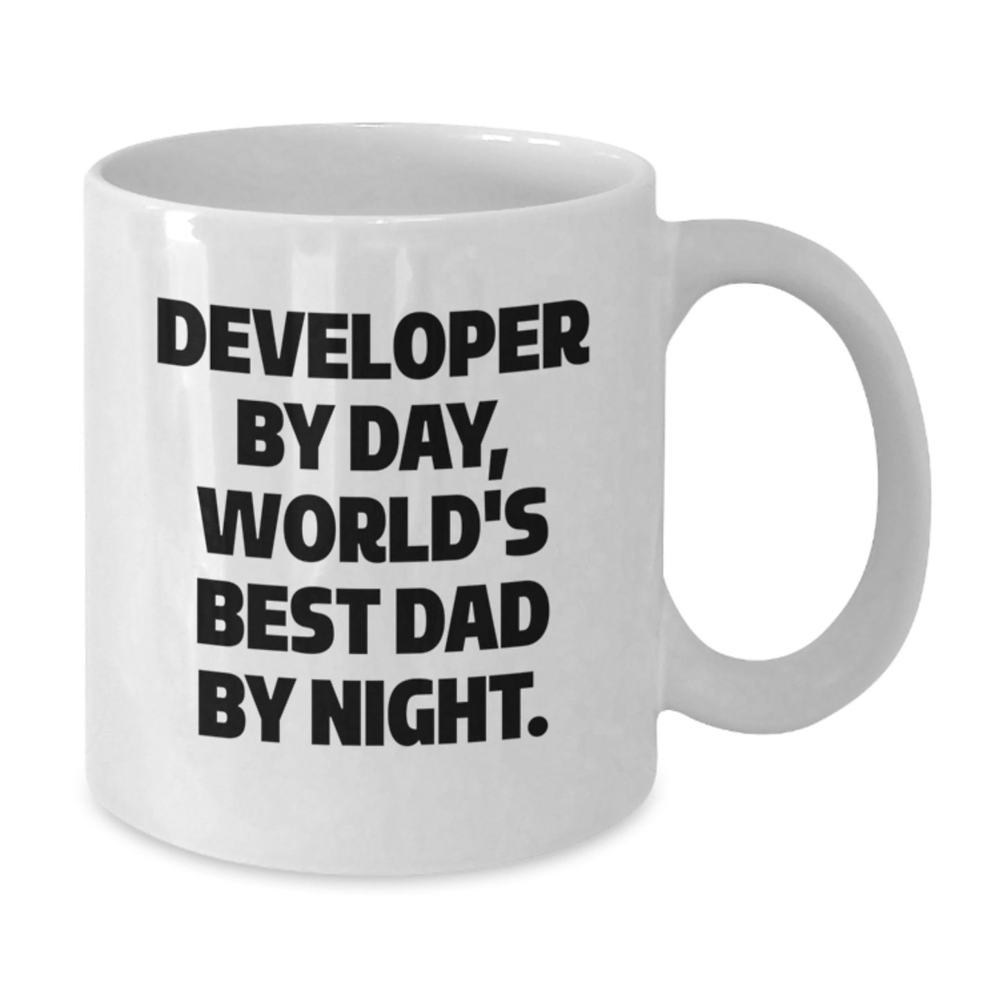 Funny Developer Gifts from Mom or Dad, Unique White Coffee Mugs for Developer By Day, World's Best Dad By Night. - Additional