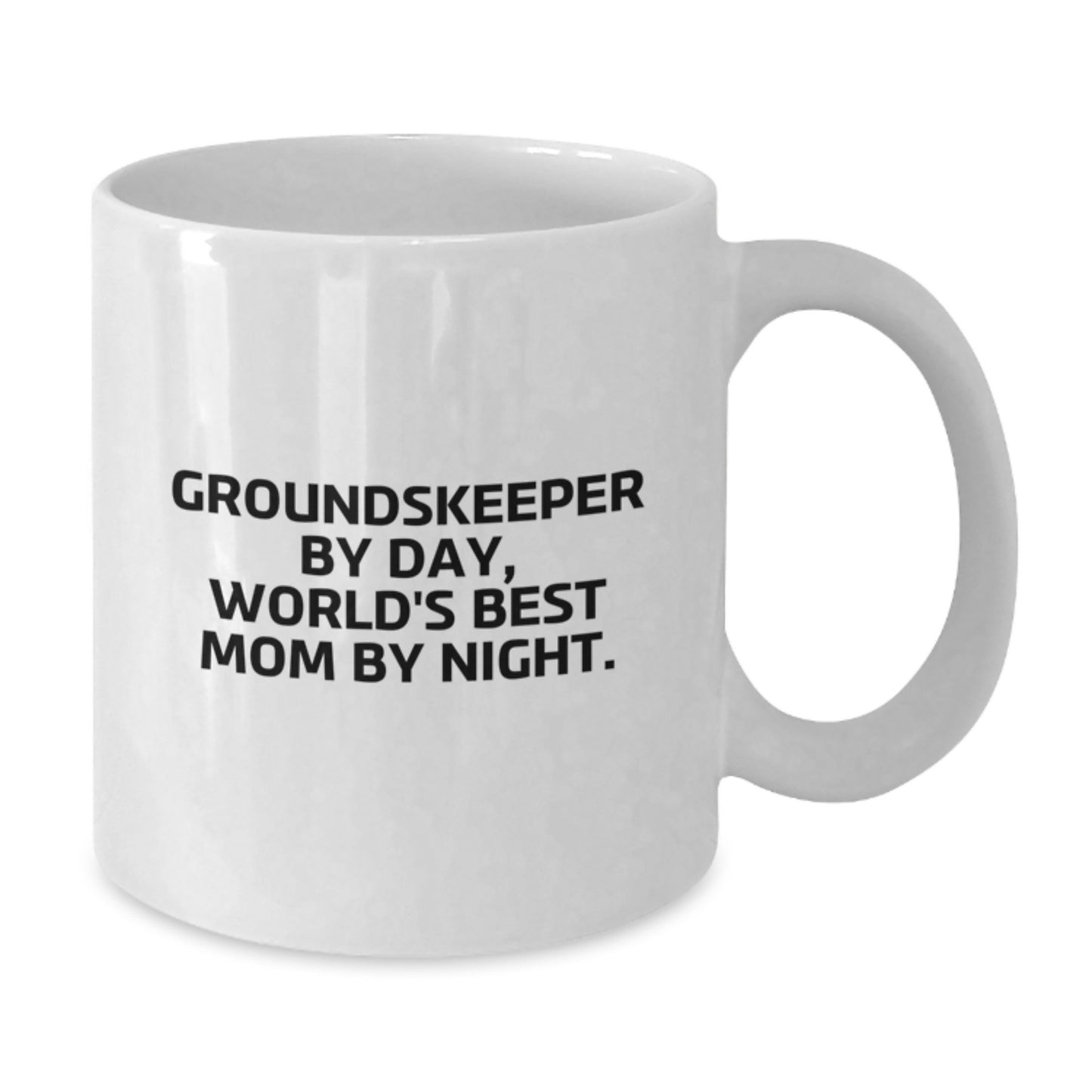 Funny groundskeeper Gifts from Dad to Mom for Christmas Unique Mugs White Coffee Mug By Day World's Best Mom By Night. - Additional