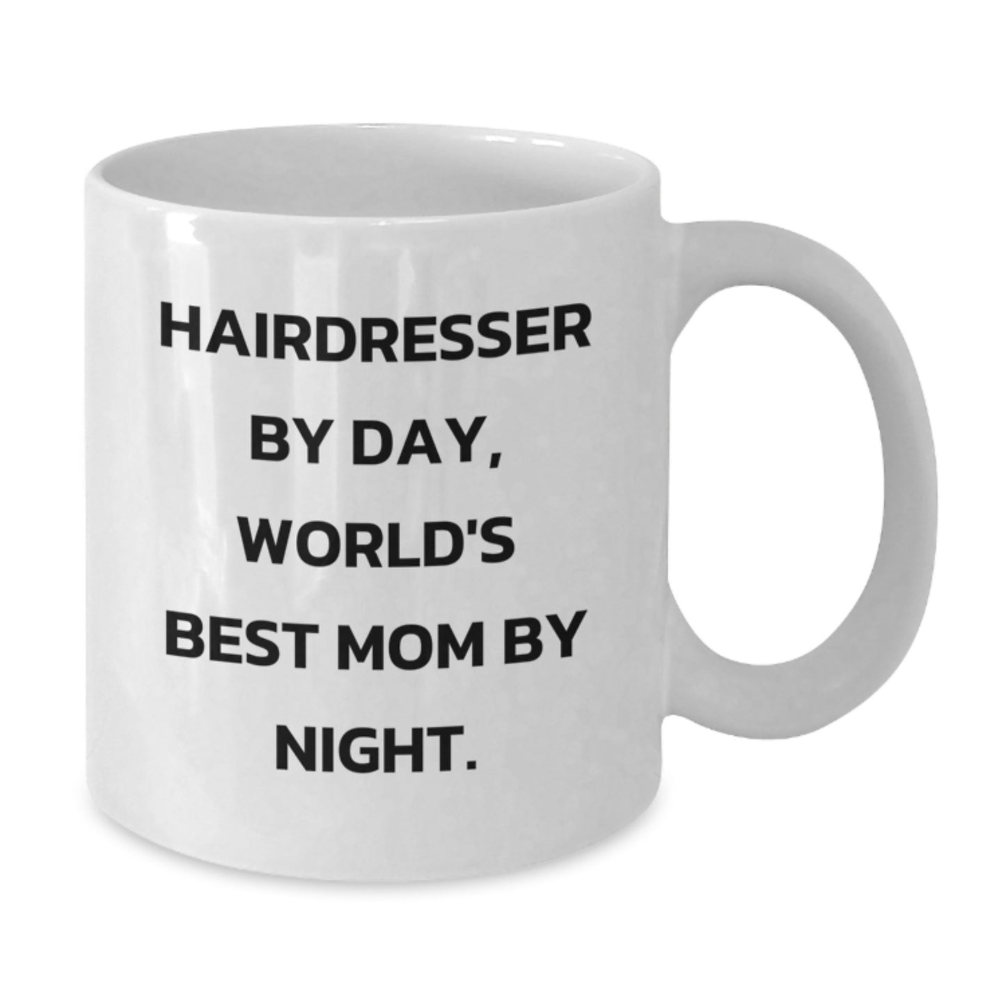 Funny Hairdresser Gifts, White Coffee Mug, 'Hairdresser By Day, World's Best Mom By Night' Quote, Unique Mother's Day Unique Gifts from Family to Hairdresser - Additional