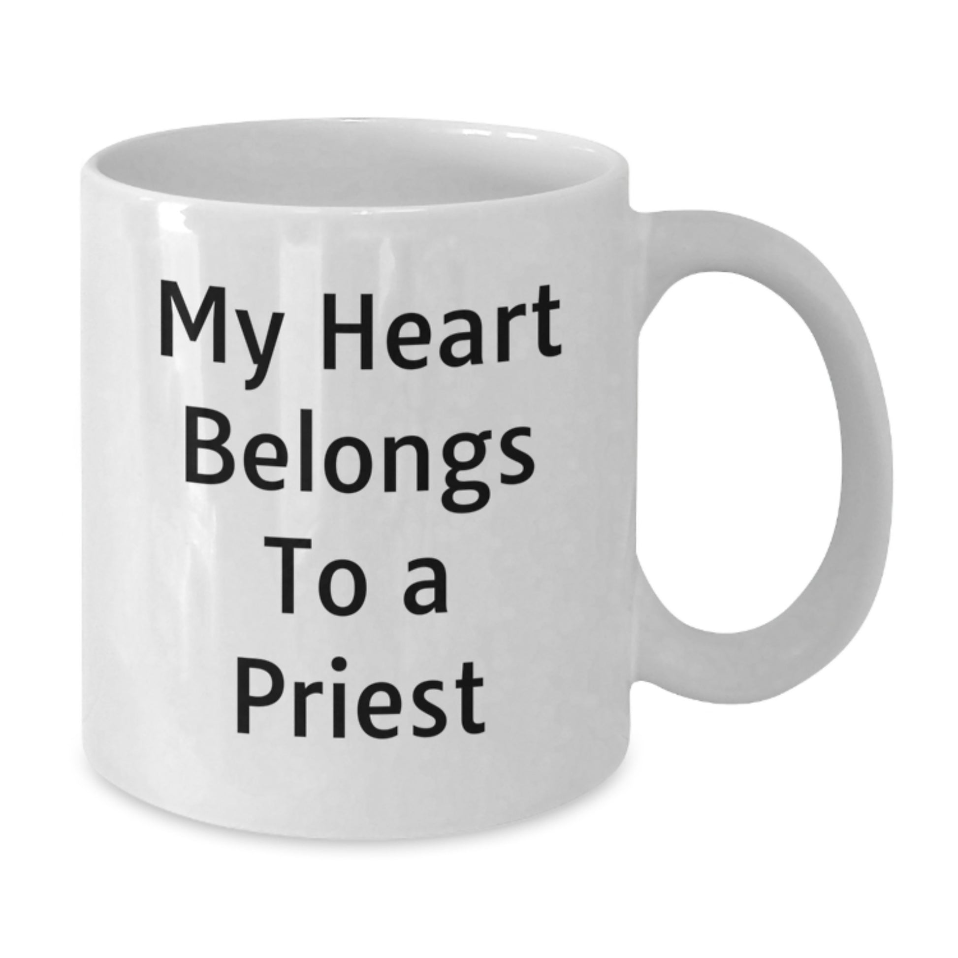 Comedic Priest White Coffee Mug Gifts for Men from Friends, Birthday Unique Gifts, My Heart Belongs To A Priest Quote, White Coffee Mug for Priest Enthusiasts - Additional