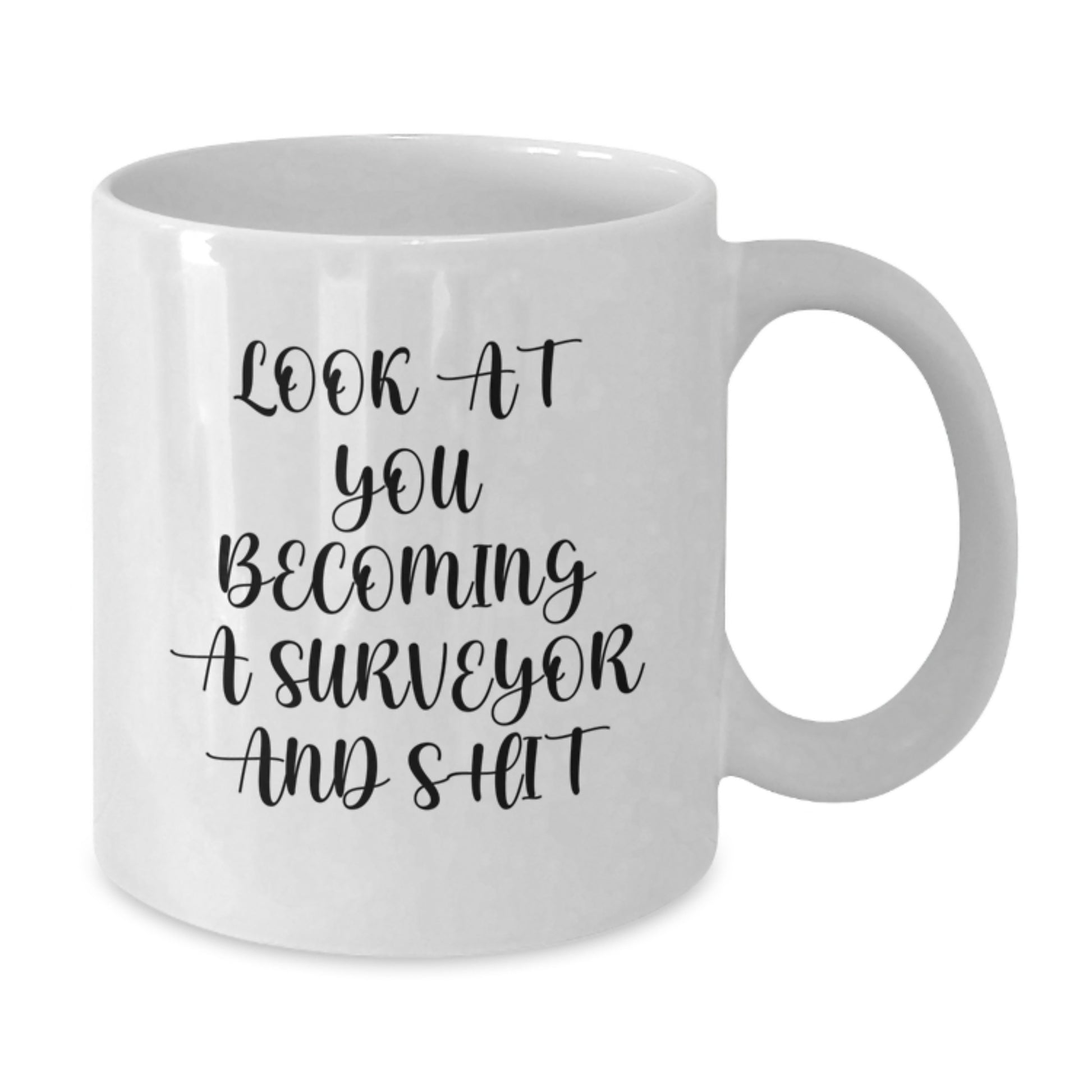 Funny Surveyor White Coffee Mug Gifts from Friends and Family, Perfect for Surveyor Enthusiasts on Christmas Morning - 'Look At You Becoming A Surveyor And Shit' Men Women Coworkers - Additional