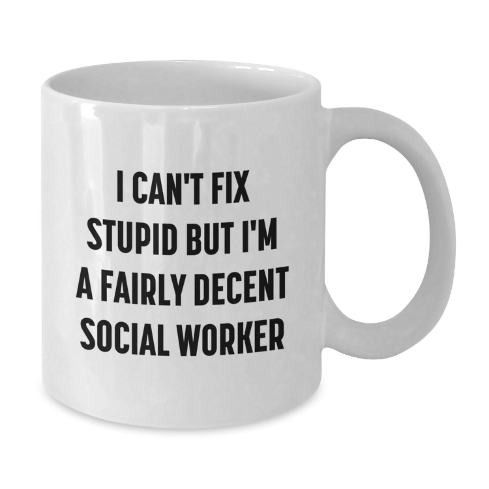 Funny Social Worker Gifts from Friends - I Can't Fix Stupid But I'm A Fairly Decent Social Worker White Coffee Mug for Graduation, Unique Mugs for Social Workers - Additional