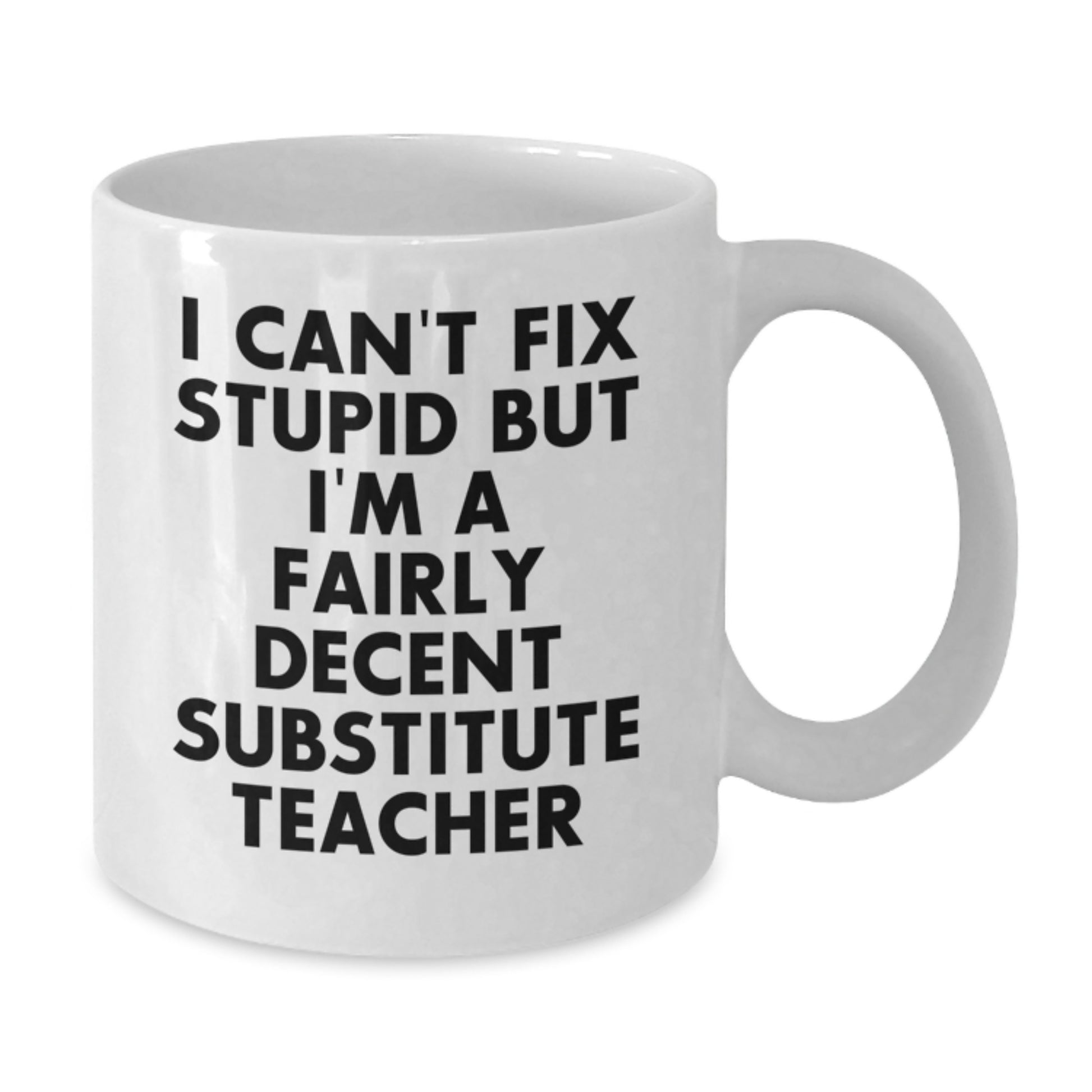 Funny Substitute Teacher Gifts, 'I Can't Fix Stupid But I'm A Fairly Decent Substitute Teacher' White Coffee Mug, Gifts from Friends and Family for Graduation - Additional