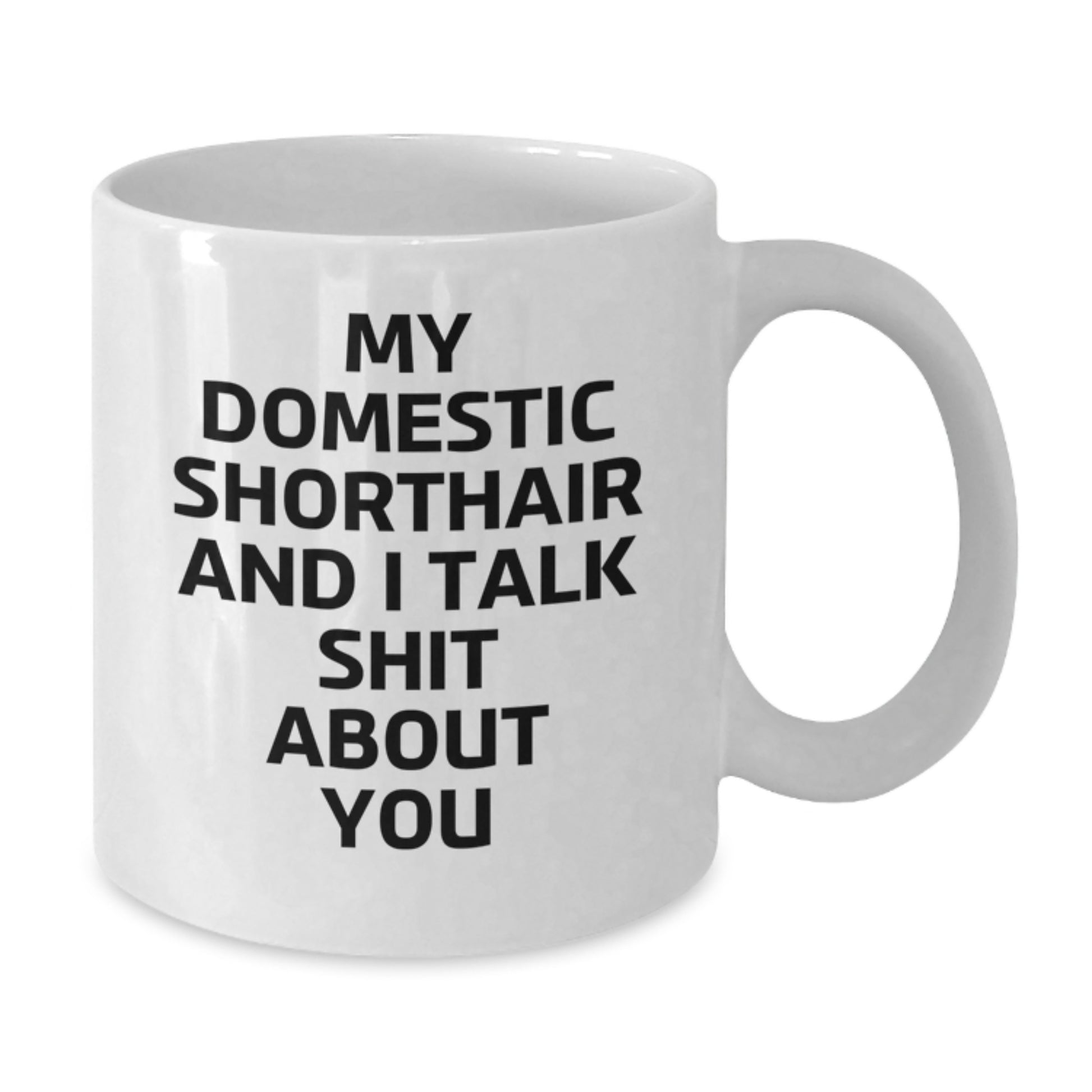 Funny Domestic Shorthair Cat Gifts for Men from Family - White Coffee Mug with 'My Domestic Shorthair And I Talk Shit About You' Quote - Gift Idea for Father's Day - Additional