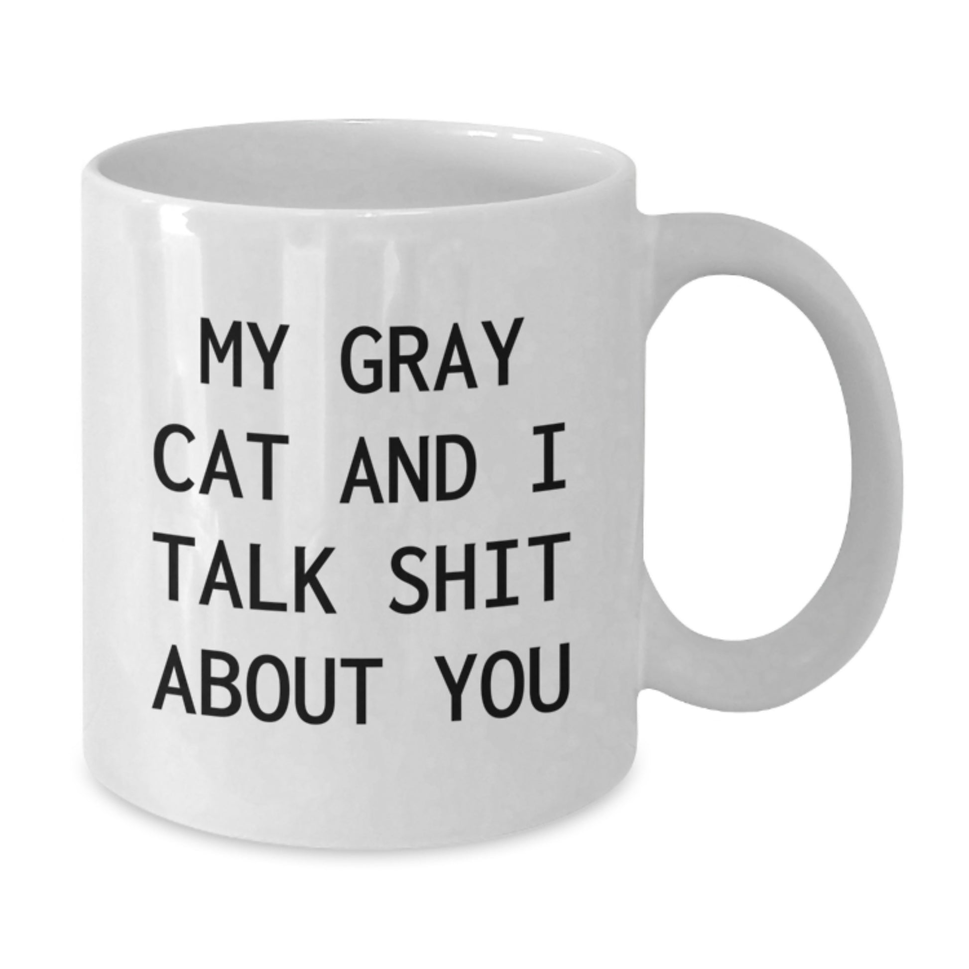 Funny Gray Cat Quotes Gifts from Friends for Birthday Unique White Coffee Mugs, Gray Cat White Coffee Mug, My Gray Cat And I Talk Shit About You - Additional
