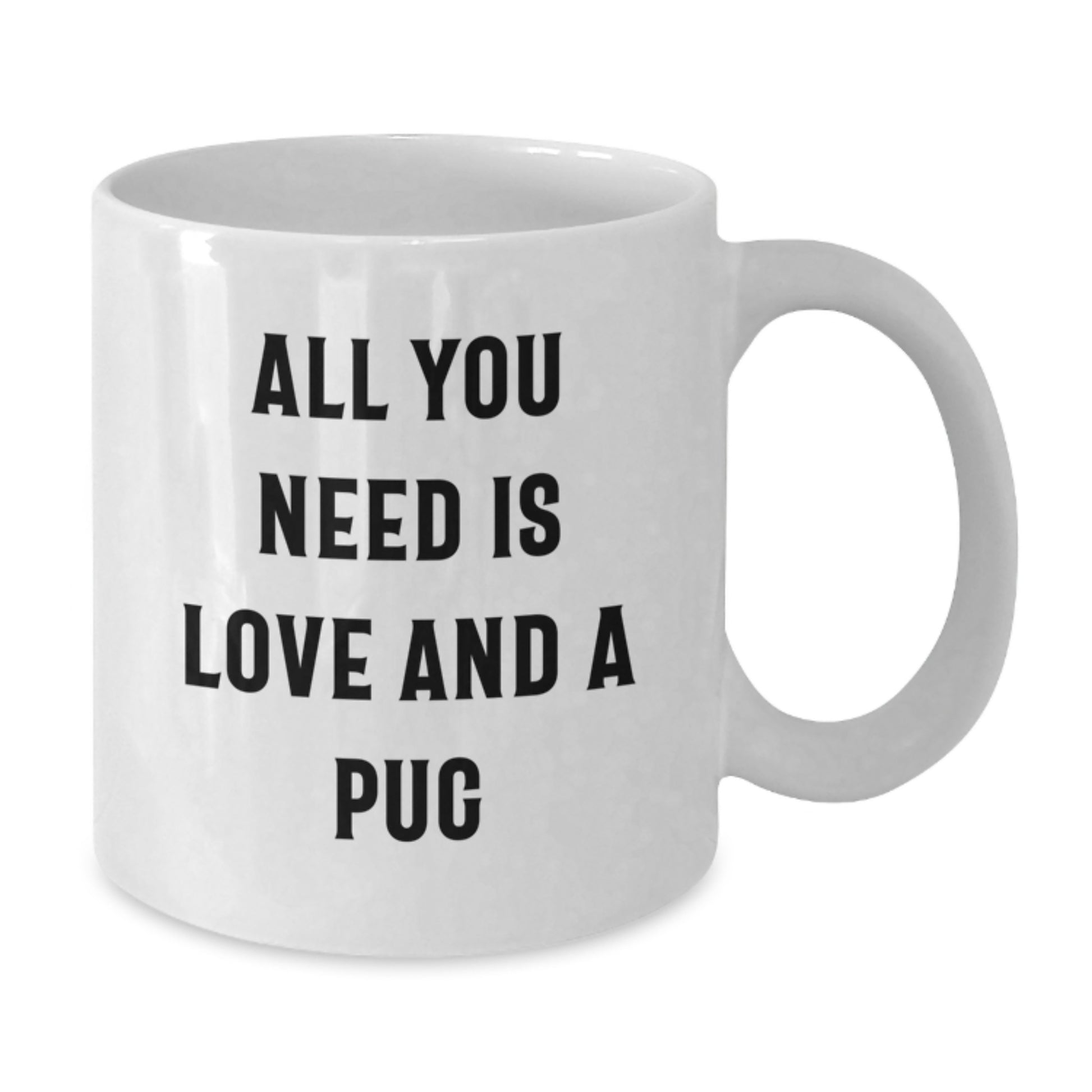 Pug Dog Lover Gift from Friends, White Coffee Mug for Christmas Unique Presents, Funny 'All You Need Is Love And A Pug' Quote - Additional