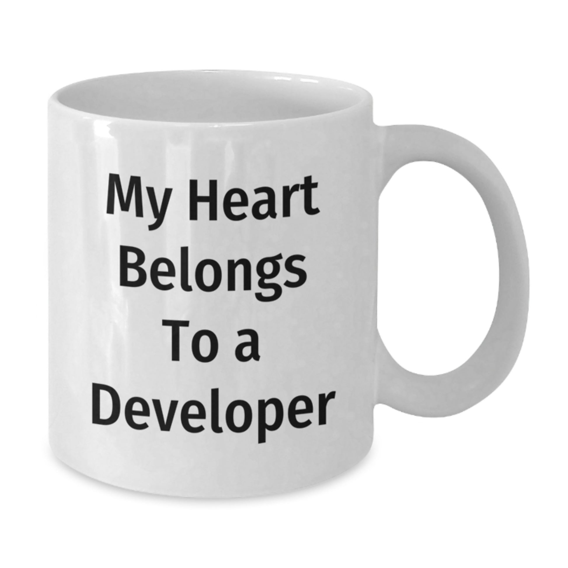 Funny Developer Gifts from Friends - White Coffee Mug for Birthday - 'My Heart Belongs To A Developer' - Additional