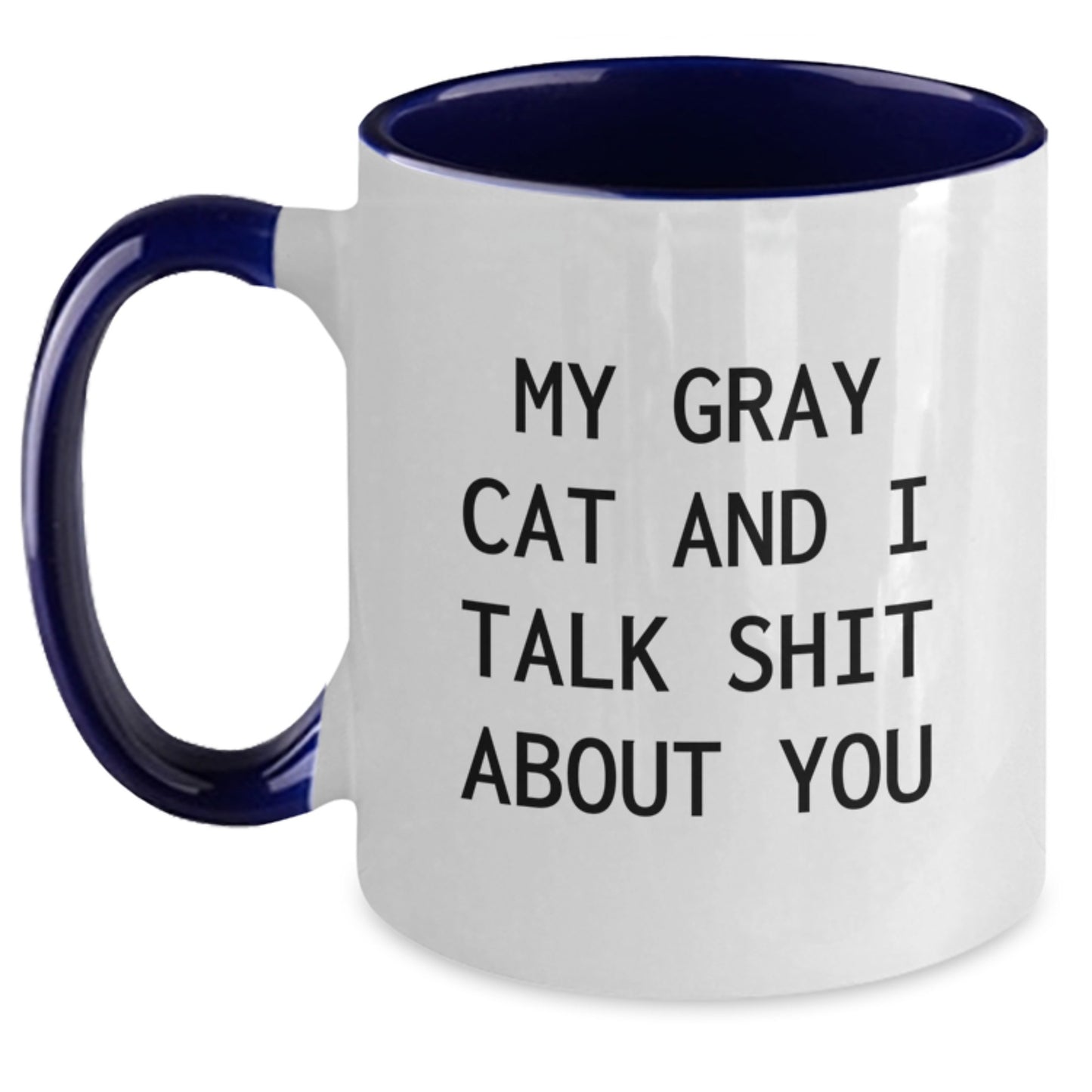 Funny Gray Cat Gifts from Friends - My Gray Cat And I Talk Shit About You Two Tone Coffee Mug for Birthday Unique Gifts - Main